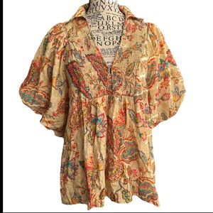 Umgee Paisley Yellow Red Honey Mix Paisley Floral Western Peasant Boho Peplum S